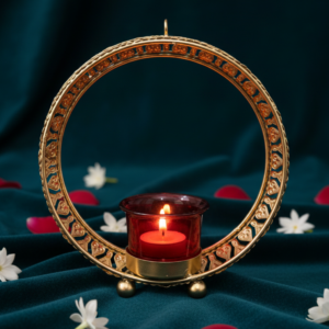 Gold Ring Tea Light Candle Holder with Glass Cup – Modern Metal Decor image 1 Gold Ring Tea Light Candle Holder with Glass Cup – Modern Metal Decor