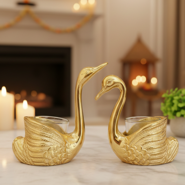 Gold Swan Tea Light Candle Holder Set – Elegant Bird Metal Decor image 1 Gold Swan Tea Light Candle Holder Set – Elegant Bird Metal Decor