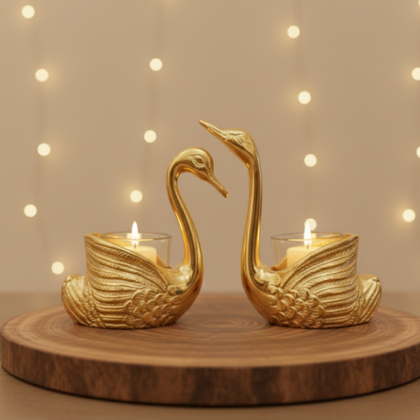 Gold Swan Tea Light Candle Holder Set – Elegant Bird Metal Decor image 2 Gold Swan Tea Light Candle Holder Set – Elegant Bird Metal Decor