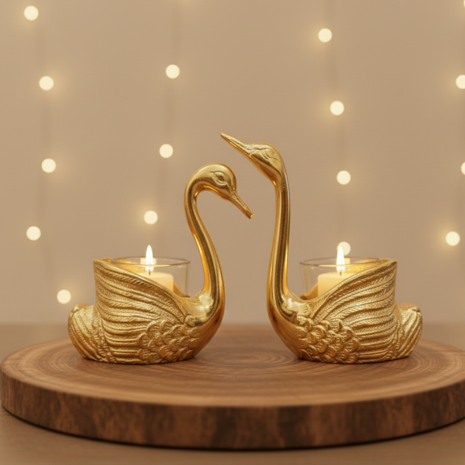 Gold Swan Tea Light Candle Holder Set – Elegant Bird Metal Decor