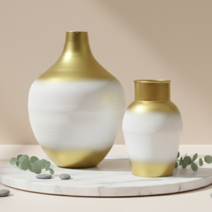 Gold and White Metal Decorative Vase Set