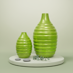 Modern Green Metal Decorative Vase Set image 1 Modern Green Metal Decorative Vase Set – Ribbed Texture Flower Vase for Home Decor
