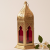 Moroccan Metal Decorative Lantern – Gold Tea Light Holder with Colored Glass Red Small Moroccan Metal Decorative Lantern – Gold Tea Light Holder with Colored Glass | Tabletop & Hanging Candle Lantern