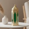 Moroccan Metal Lantern – Gold Tea Light Holder with Colored Glass Hanging & Table Decor Moroccon Lanter Green Moroccon Lanter Moroccan Metal Decorative Lantern – Gold Tea Light Holder with Colored Glass | Hanging & Table Decor