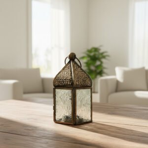 Moroccan Metal Decorative Lantern – Vintage Gold Tea Light Holder Hanging