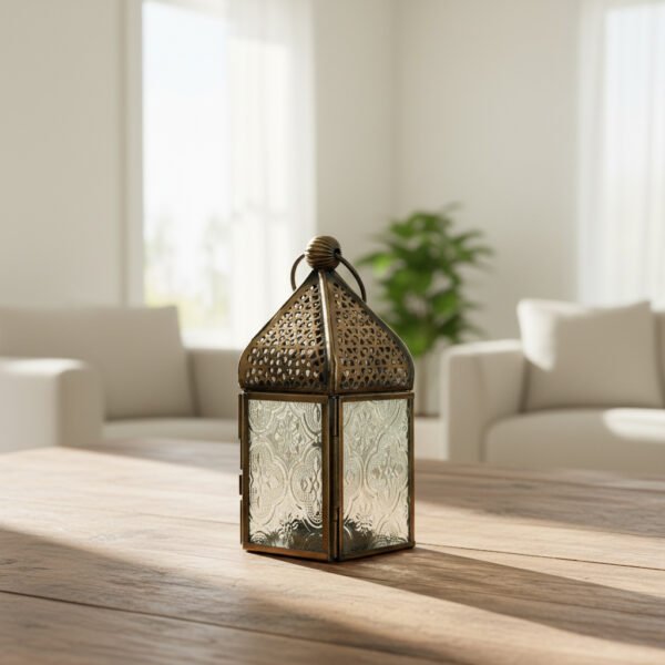 Moroccan Metal Decorative Lantern – Vintage Gold Tea Light Holder Hanging