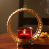 Small Gold Halo Tea Light Candle Holder with Red Glass – Metal Decor