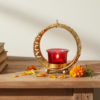 Small Gold Halo Tea Light Candle Holder with Red Glass – Metal Decor