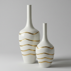 White and Gold Metal Decorative Vase Set – Modern Luxury Vases
