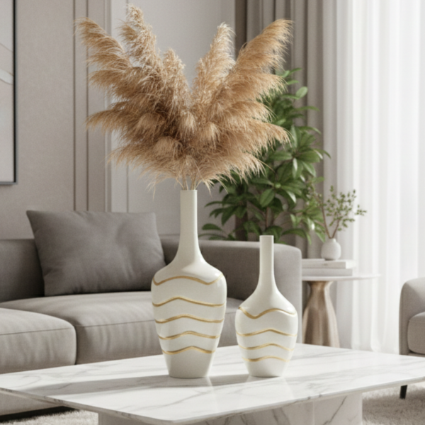 White and Gold Metal Decorative Vase Set – Modern Luxury Vase image 4 White and Gold Metal Decorative Vase Set – Modern Luxury Vases