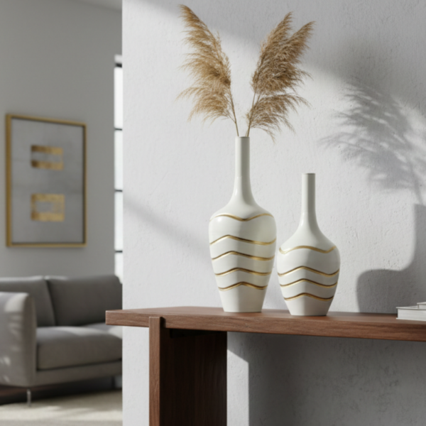 White and Gold Metal Decorative Vase Set – Modern Luxury Vase image 5 White and Gold Metal Decorative Vase Set – Modern Luxury Vases