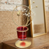 Modern Gold Tea Light Candle Holder with Red Glass – Decorative Tabletop Accent for Home Decor
