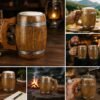 Barrel Tankard lifestyle image Handcrafted Wooden Beer Mug with Stainless Steel Liner & Natural Wood Coaster | 19 oz Viking Tankard