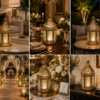 Moroccan Gold Decorative Lantern | Vintage Metal Candle Lantern with Embossed Glass | Tabletop & Hanging Lantern