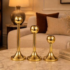 Golden candle holder main image Gold Metal Candle Holders Set of 3 – Elegant Decorative Candle Stands