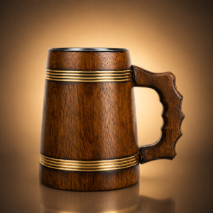 Ravenhall Taper image 2 Handcrafted Wooden Beer Mug with Stainless Steel Liner & Natural Wood Coaster | 19 oz Viking Tankard