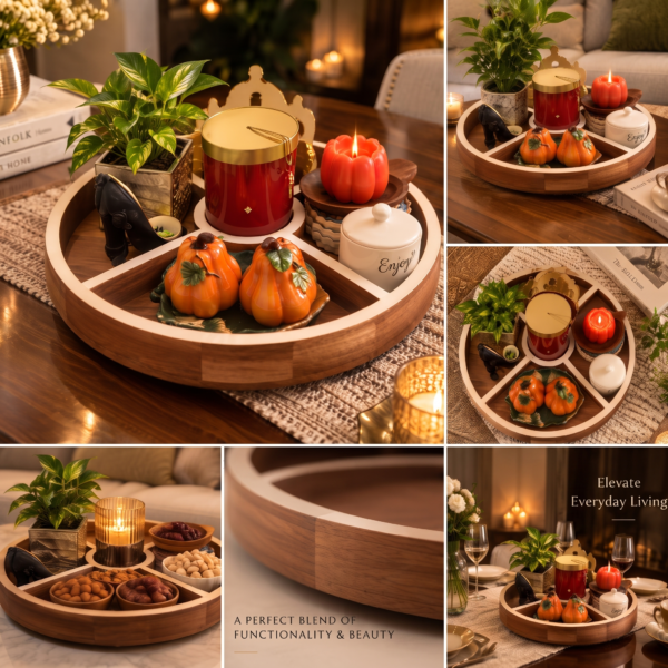 CWT Image 5 Round Lazy Susan Tray, Divided Table Organizer, Anti-Scratch Base, Table Decor