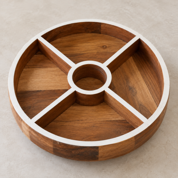 CWT mage 1 Round Lazy Susan Tray, Divided Table Organizer, Anti-Scratch Base, Table Decor